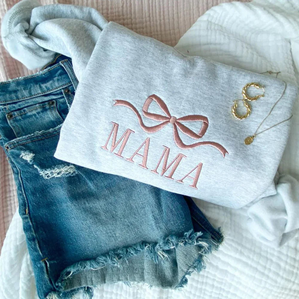 Mama Bow Embroidered Sweatshirt