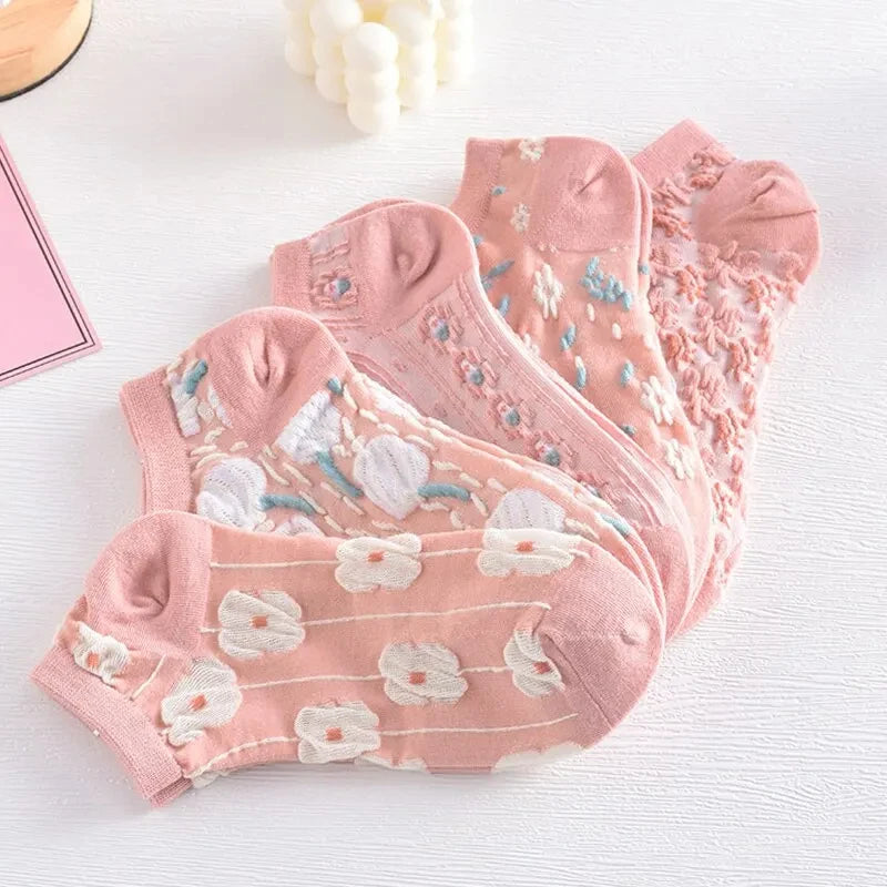 Pink Textured Ankle Socks