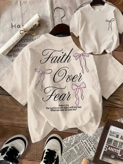 Pink Bow Faith Over Fear Women's Tee Shirt