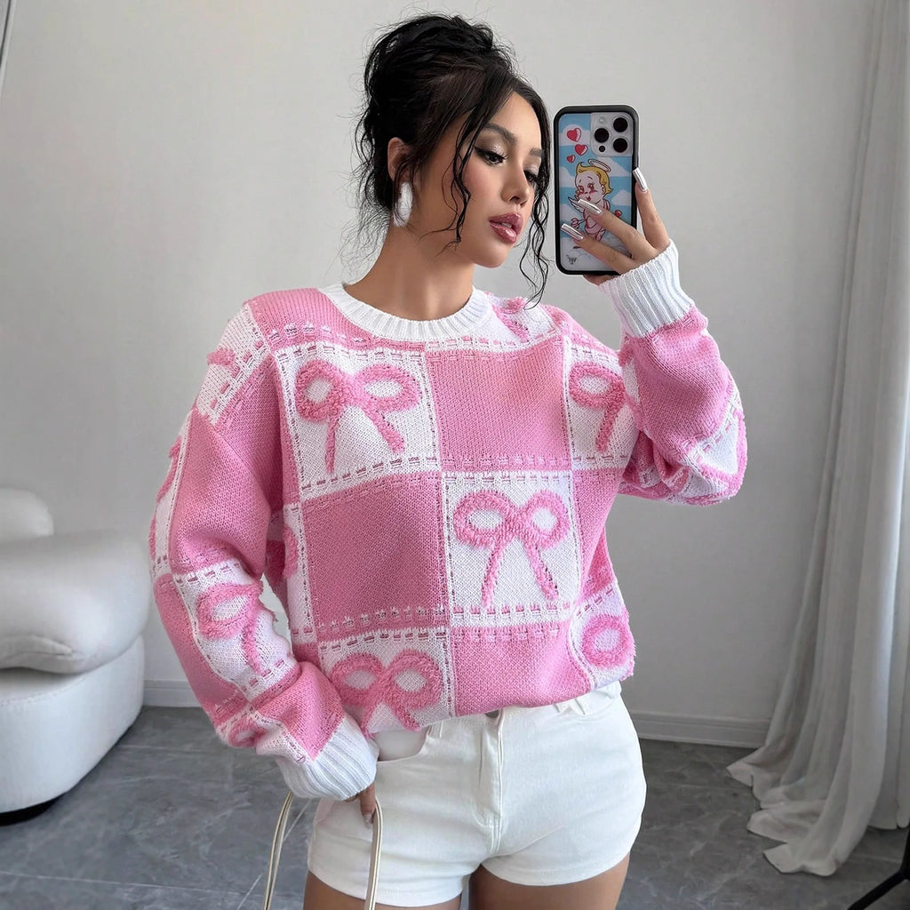 Pink Bow Knitted Top