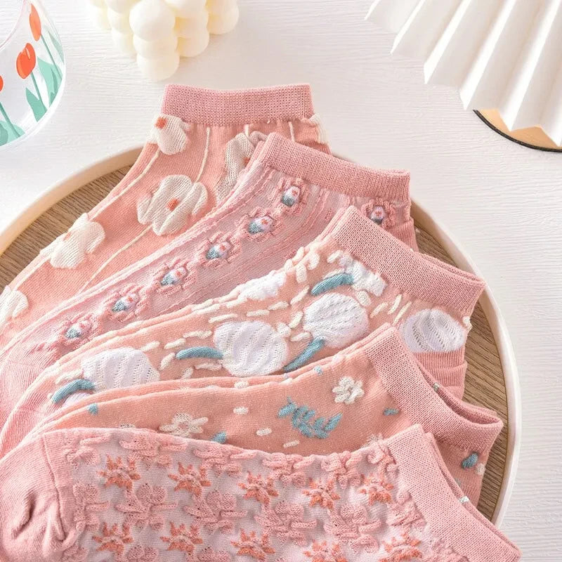 Pink Textured Ankle Socks