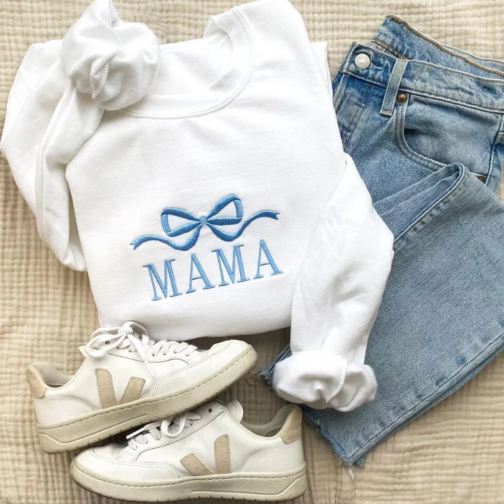 Mama Bow Embroidered Sweatshirt