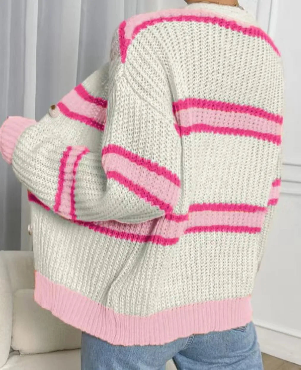 Pink Striped Cardigan