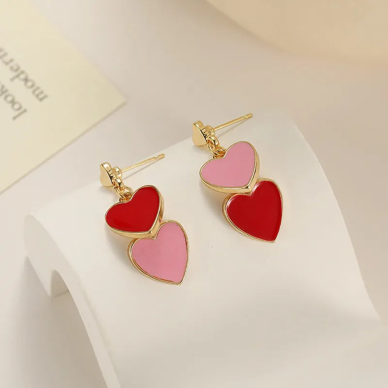 Layered Dangle Heart Earrings