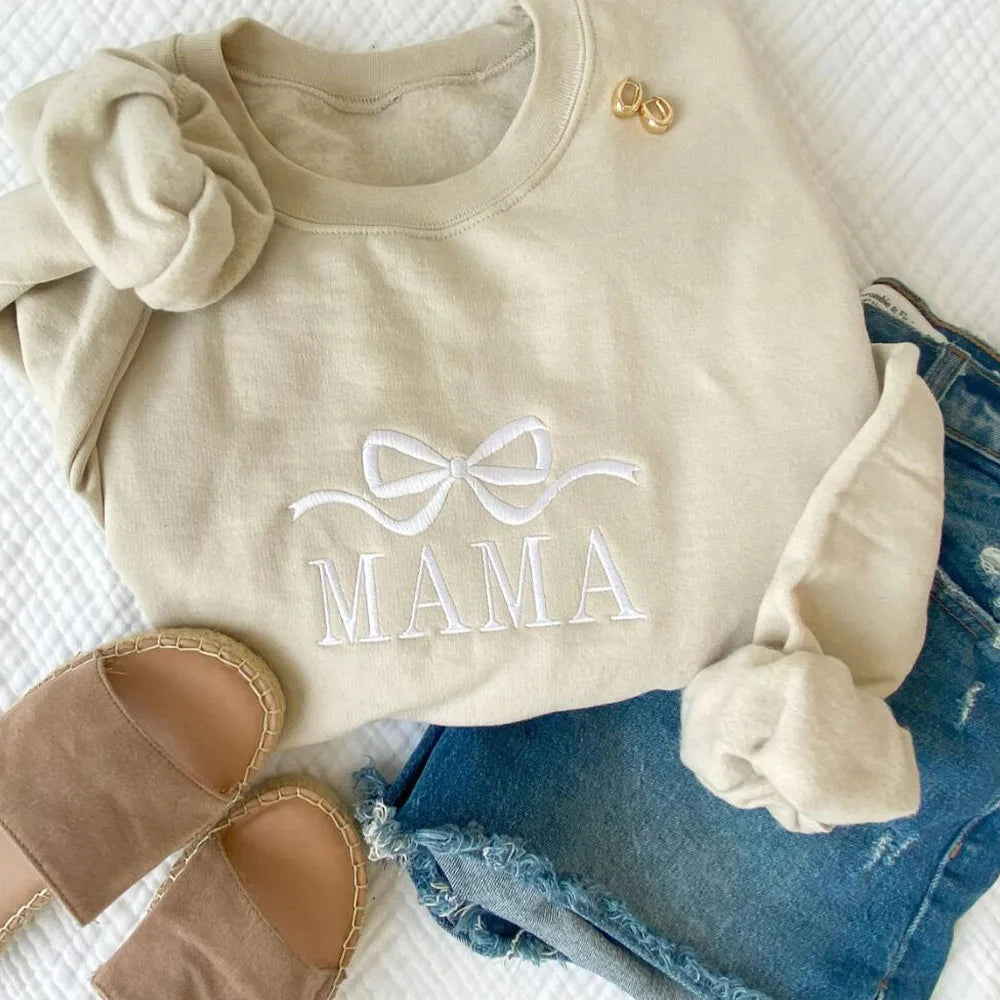 Mama Bow Embroidered Sweatshirt