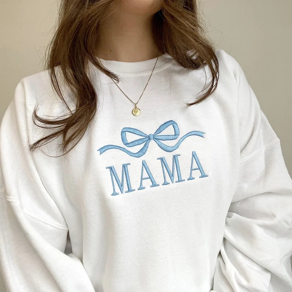 Mama Bow Embroidered Sweatshirt