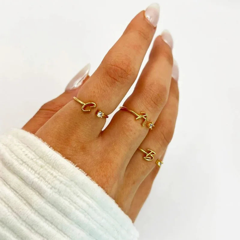 Tiny Initial Letter Rings-adjustable