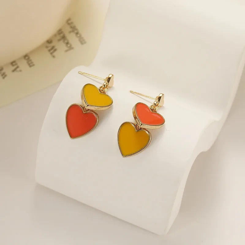 Layered Dangle Heart Earrings