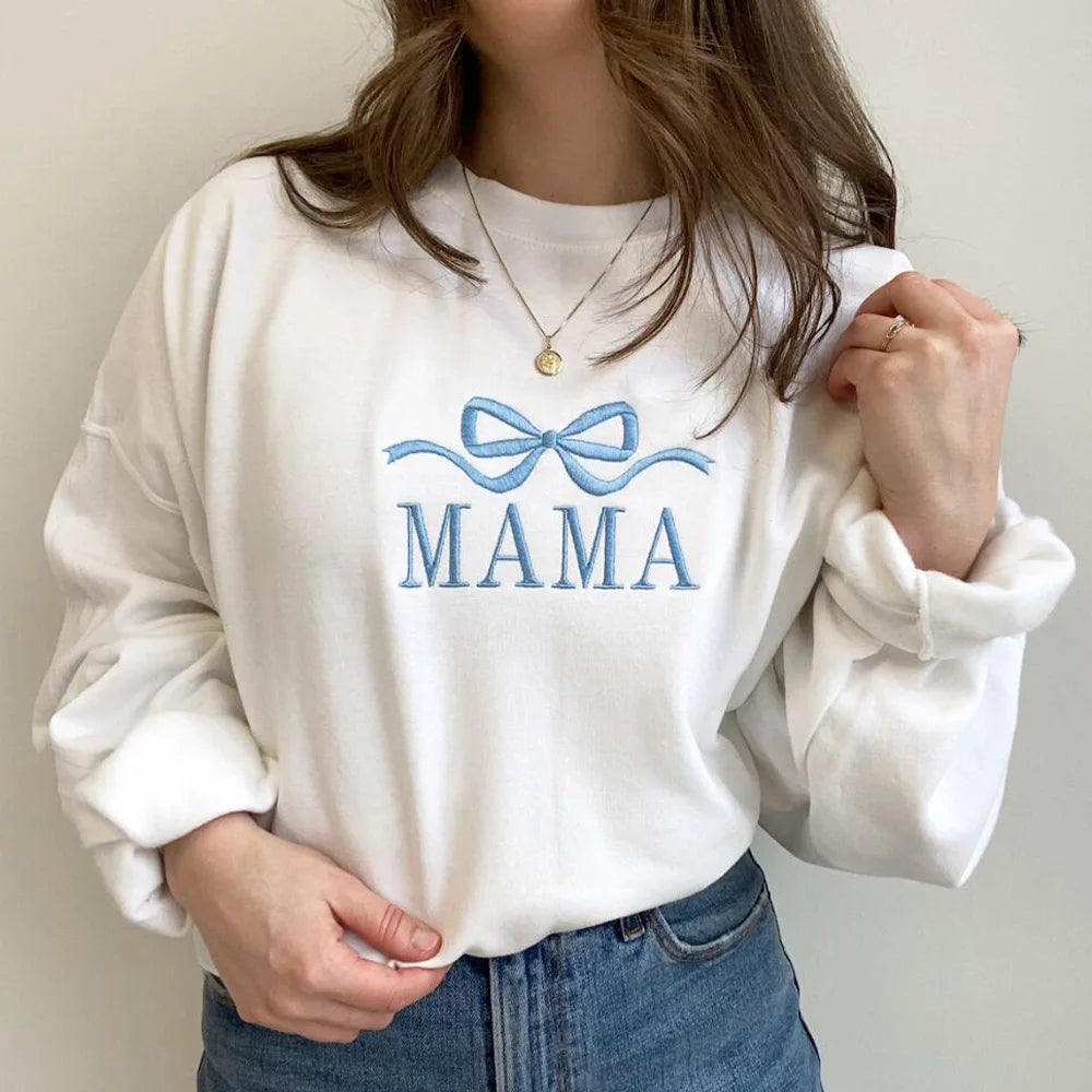 Mama Bow Embroidered Sweatshirt