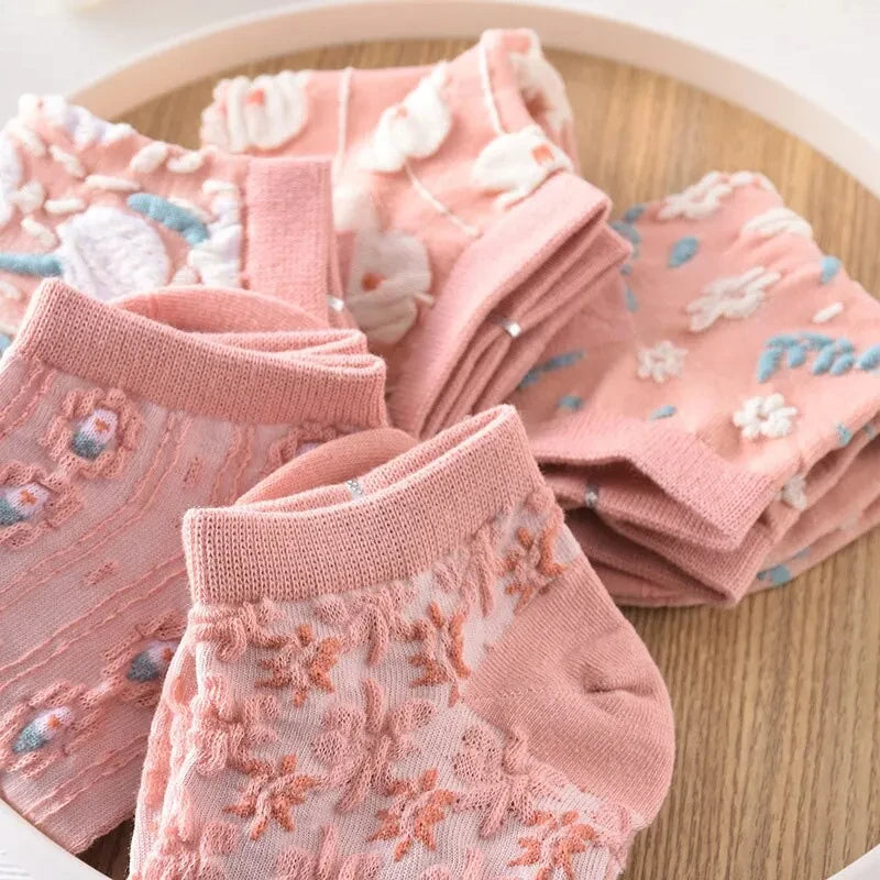 Pink Textured Ankle Socks