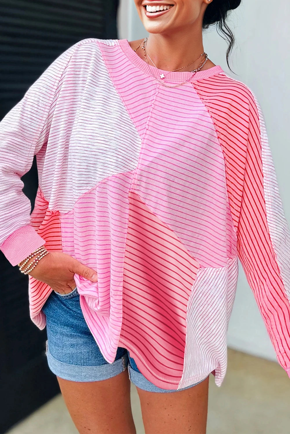 Pink Striped Long Sleeve Top